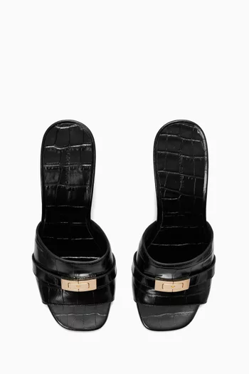 Leelee Skinny Mules in Croc-embossed Leather