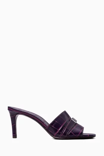 Leelee Skinny Mules in Croc-embossed Leather