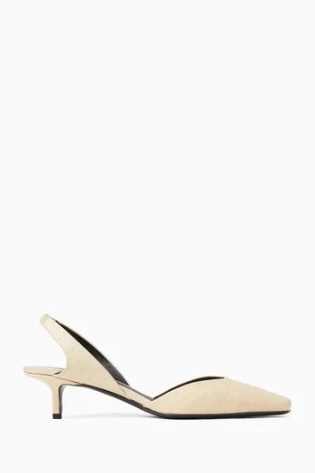 Sully Kitten Slingbacks in Ostrich-embossed Leather