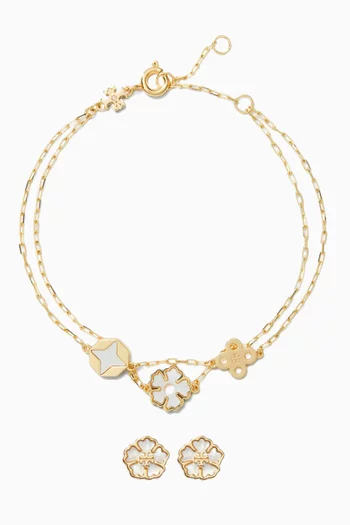 Forget Me Not Bracelet & Earrings Set in 18kt Gold-plated Brass