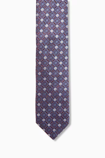 Medallion Printed Tie in Woven Silk