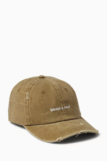 Distressed Logo Cap in Washed Twill