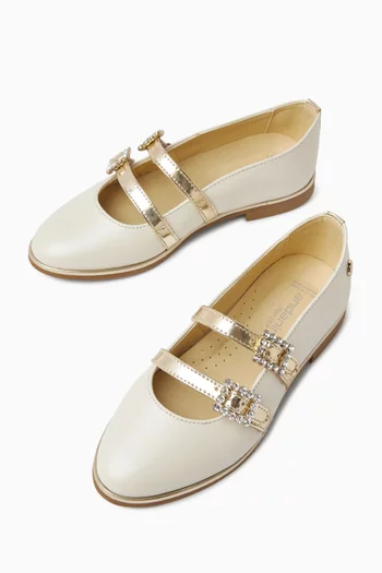 Rhinestone Ballerina Flats in Leather