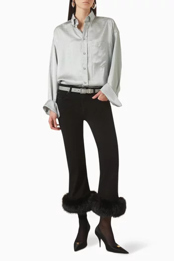 Fur-trim Flared Capri Pants in Denim