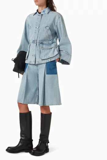 Collarless Trapeze Jacket in Denim