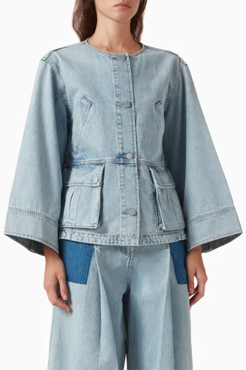 Collarless Trapeze Jacket in Denim