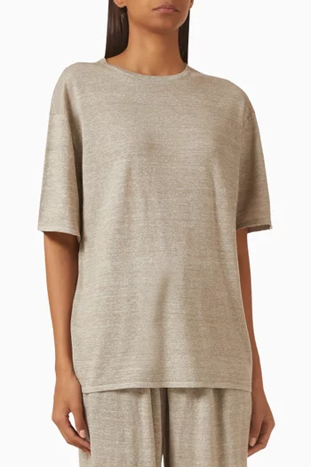 تي شيرت بأكتاف منسدلة صوف وكتان