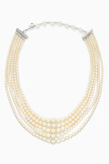 1980s Vintage 5 Strand Faux Pearl Necklace