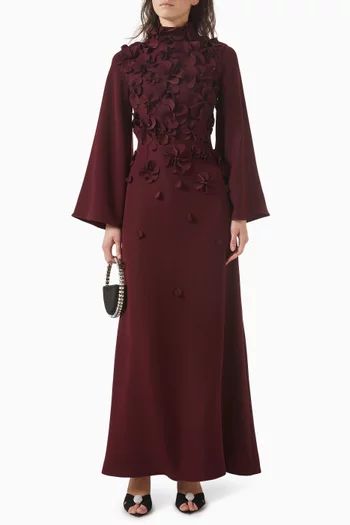 "A refined gown featuring a clean,flowing silhouette, elevated bydelicate 3D floral appliques acrossthe bodice for a soft yet sculpturalstatement.":Dark Red:M|219369877