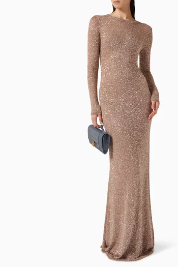 فستان مطرز بالترتر نسيج فيسكوز