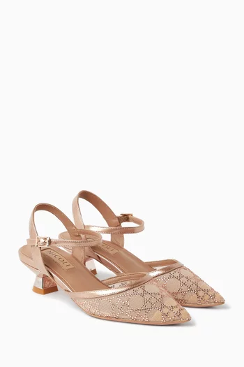 Sherry Sandals in Metallic Leather & Mesh