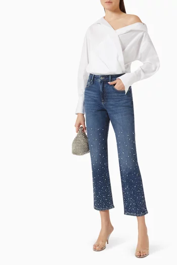 Good Icon Crop Pearl Jeans in Denim