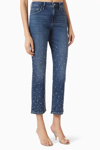 Good Icon Crop Pearl Jeans in Denim