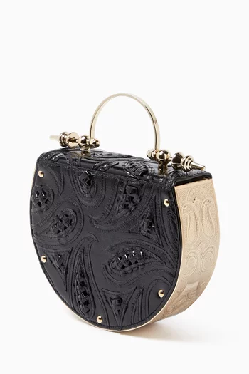 Oak Engraved Top-handle Bag in Metallic Leather