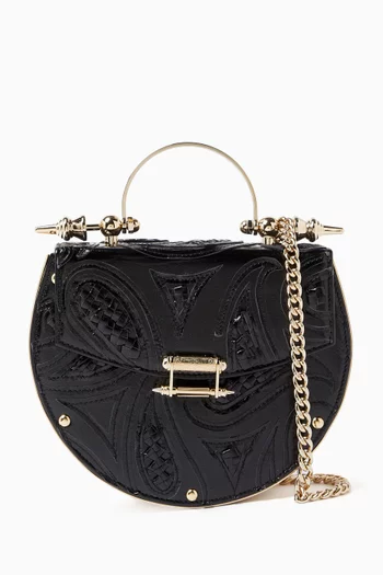 Oak Engraved Top-handle Bag in Metallic Leather