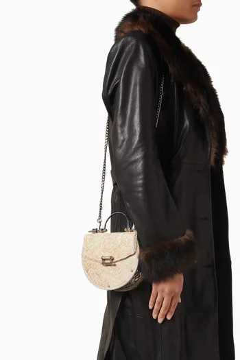 Oak Engraved Top-handle Bag in Calf hair