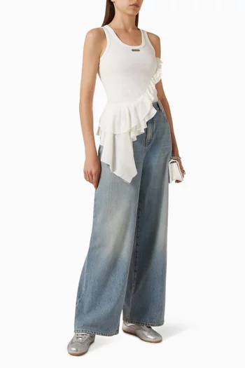 Asymmetric Ruffle Tank Top in Cotton