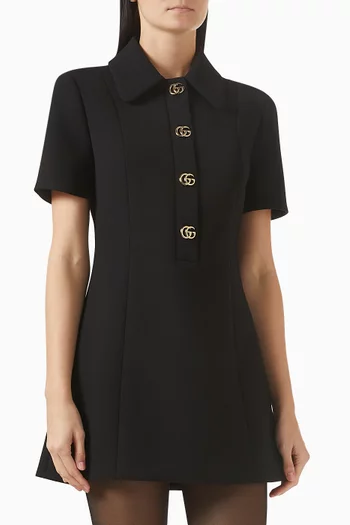 فستان قصير بأزرار بشعار حرفي GG‏ كريب صوف