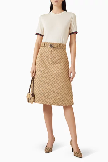 تنورة متوسطة الطول بنقشة بشعار حرفي GG‏ قطن وقنب