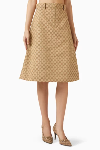 تنورة متوسطة الطول بنقشة بشعار حرفي GG‏ قطن وقنب