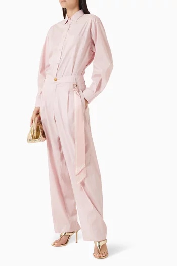 بنطال فيبي بقصة ساق واسعة قطن بوبلين