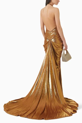Draped Gown in Metallic Jersey