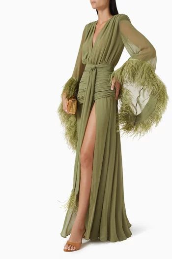 Geisha Feather-cuff Gown in Chiffon