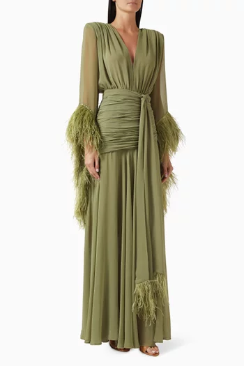 Geisha Feather-cuff Gown in Chiffon