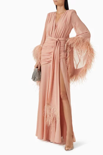 Geisha Feather-cuff Gown in Chiffon