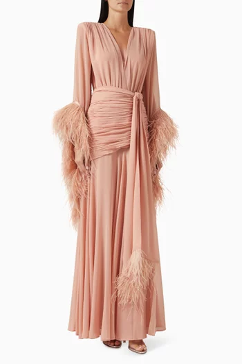 Geisha Feather-cuff Gown in Chiffon