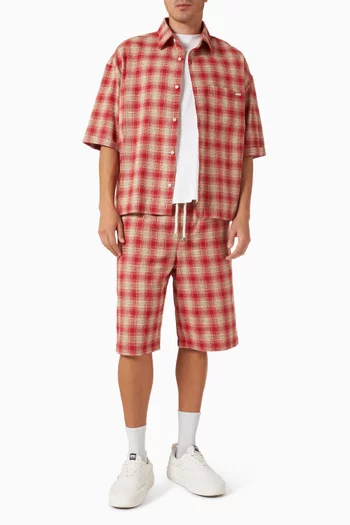 قميص قصير بنقشة مربعات قطن