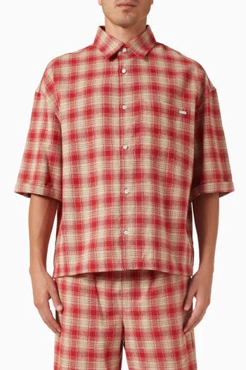 قميص قصير بنقشة مربعات قطن