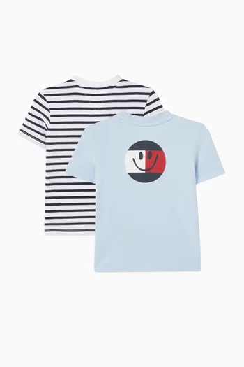 طقم تي شيرت بشعار العلم قطن، قطعتان