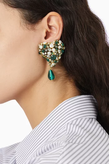 أقراط بمشبك بتصميم قلب مرصعة بالكريستال نحاس