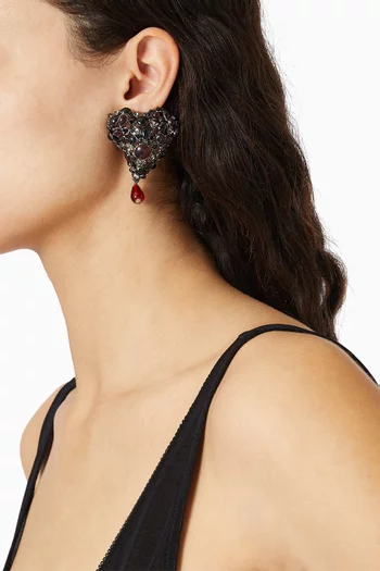 أقراط بمشبك بتصميم قلب مرصعة بالكريستال نحاس