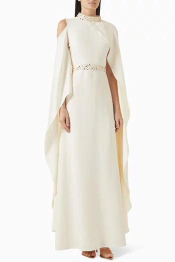 Embellished Cape-sleeve Dress