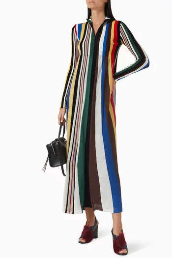 فستان بنقشة مخططة مزيج فيسكوز