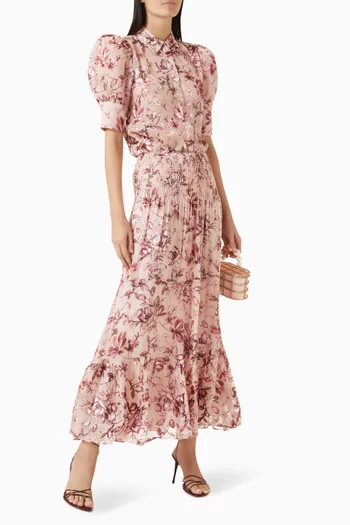 بلوزة ويلا بأكمام منفوخة بكشكش ستان حريري