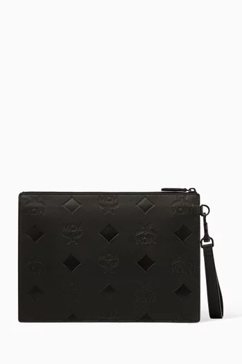 حقيبة صغيرة أرين متوسطة بحمالة معصم ونقشة أحرف الماركة بحجم كبير جلد