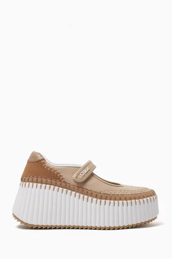 حذاء باليرينا ناما بكعب سميك مسطح جلد وشمواه