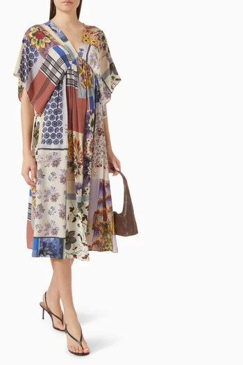 Printed V-neck Dress in Silk Crepe