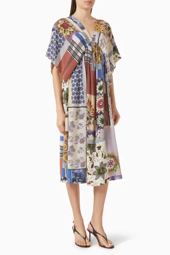 Printed V-neck Dress in Silk Crepe