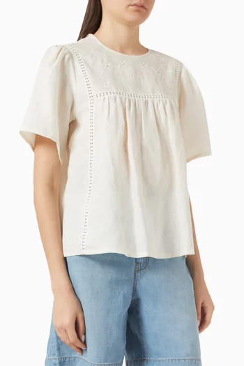 Embroidered Top in Linen