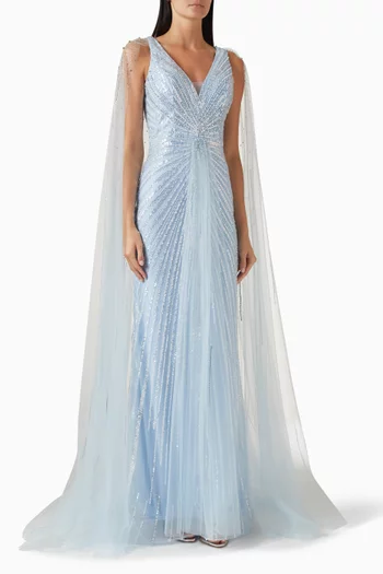 فستان سهرة مطرز بتصميم كاب تول