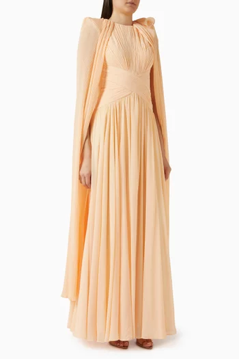 فستان سهرة بكاب وطيّات