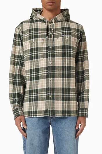 قميص بغطاء رأس ونقشة مربعات قطن فلانيل