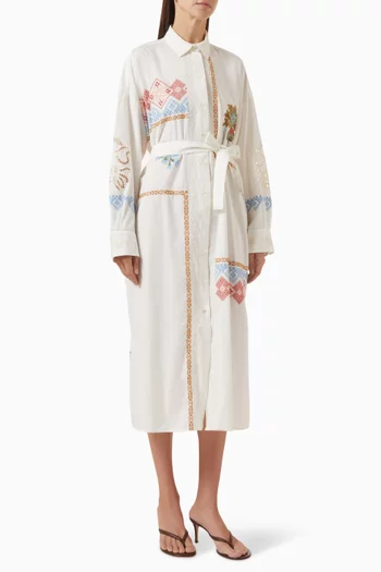 فستان طويل بنمط قميص قطن بوبلين