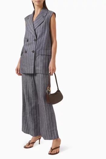 Double-breasted Striped Vest in Linen