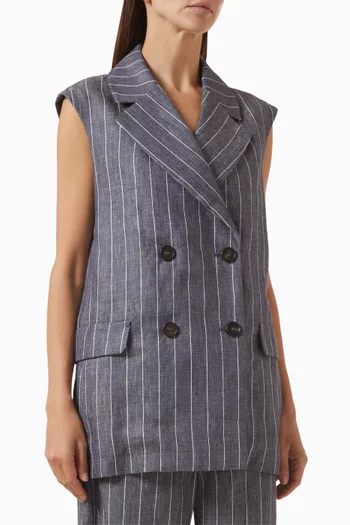 Double-breasted Striped Vest in Linen