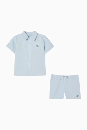 Woven Shirt & Shorts Set in Linen & Cotton
